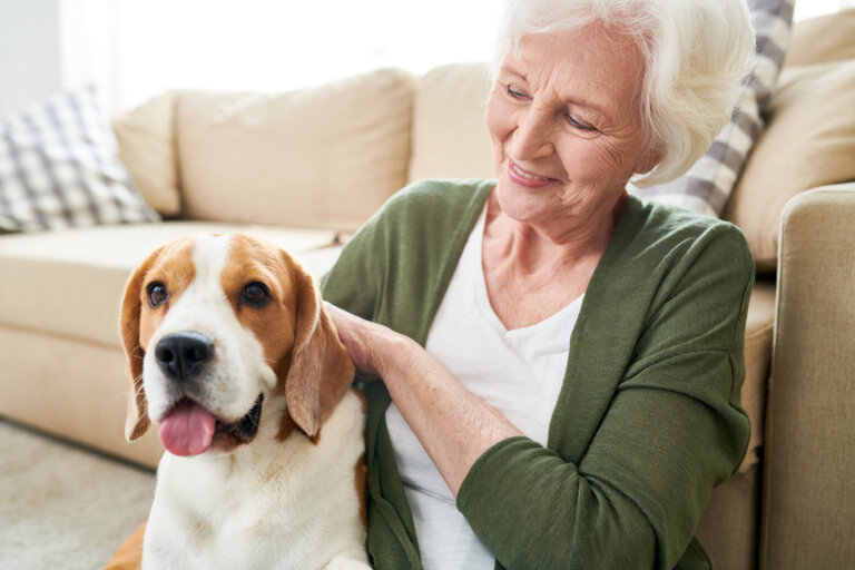 elderly women with her dog an thinking about pet trusts